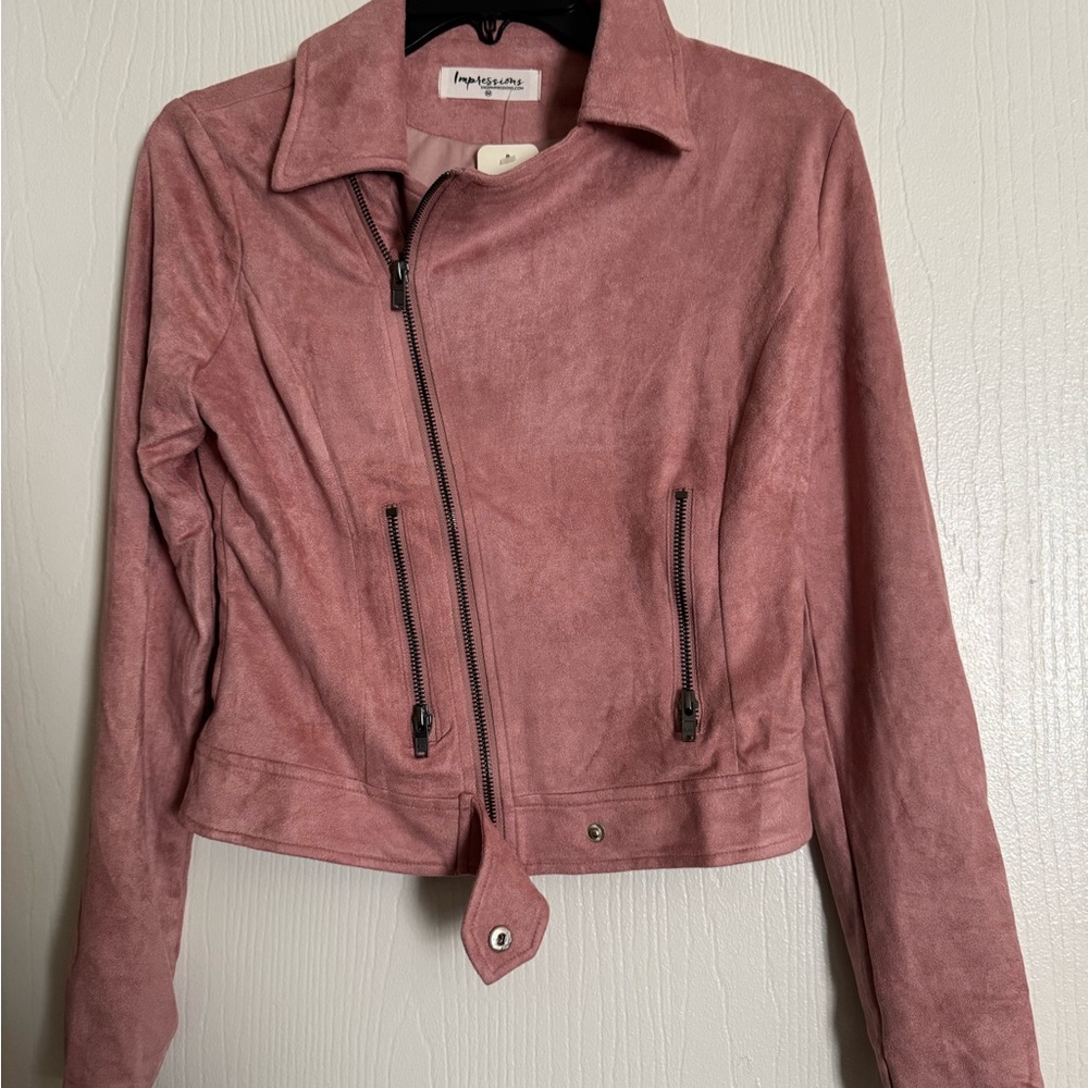 Impressions Dusty Rose Suede-Look Moto Jacket